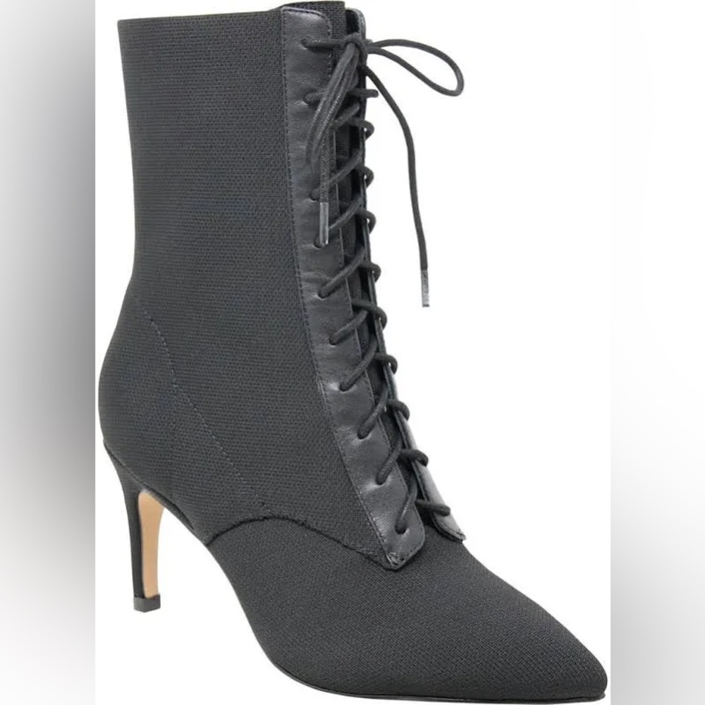 Charles David Piranha Stretch Knit-Leather Lace-Up Booties, NEW, Black, 8.5